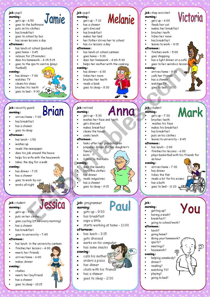 Daily Routines Speaking Cards worksheet