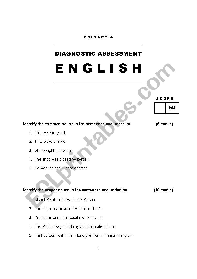 Primary / Year 4 Diagnostics Assessment