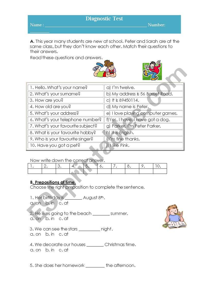 Diagnostic Test worksheet