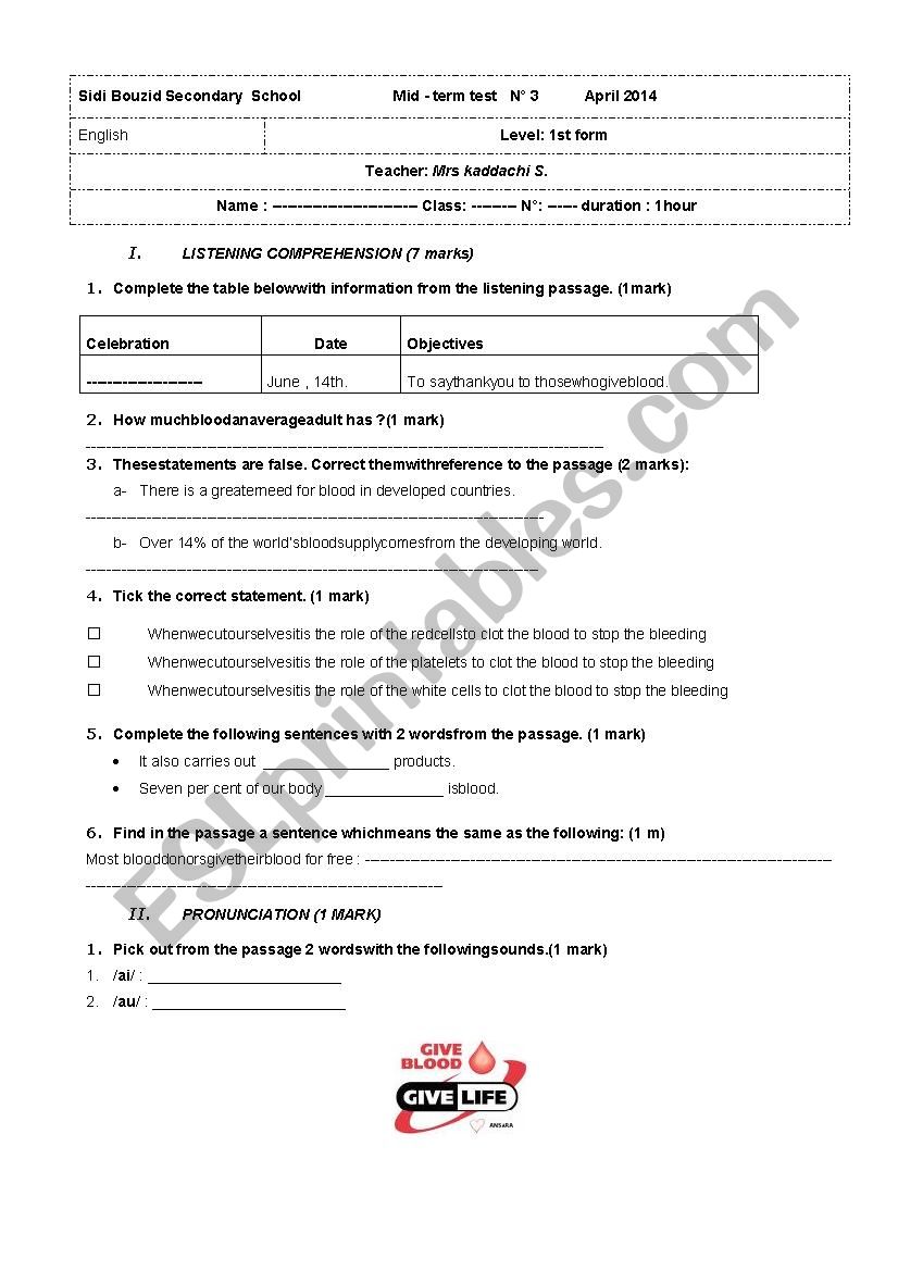 test n 3 for first forms (p 1)