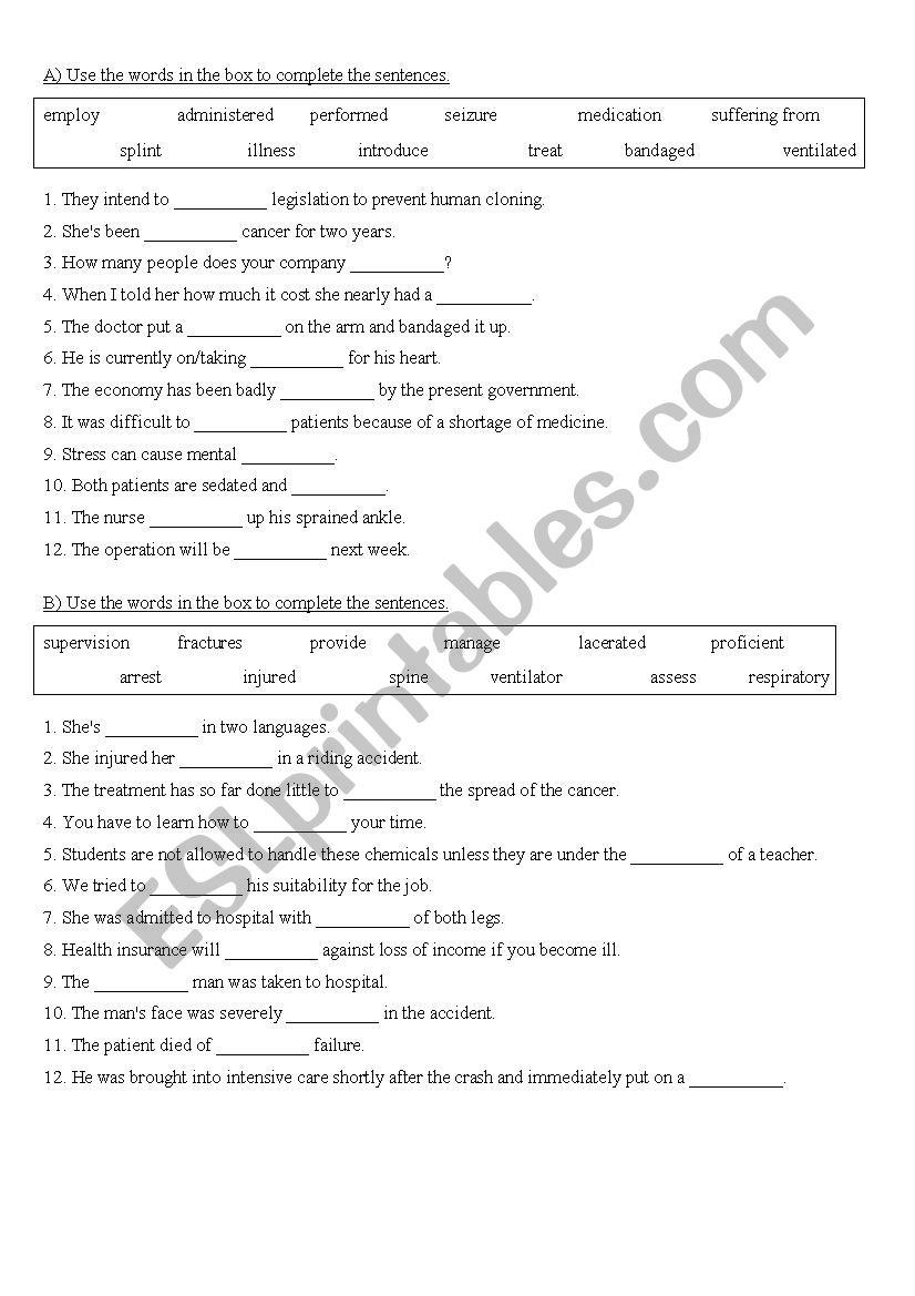 Paramedics 01 worksheet