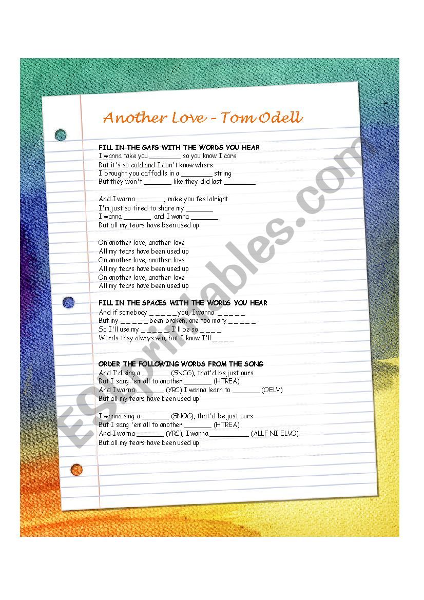 Tom Odell - Another Love (1) worksheet