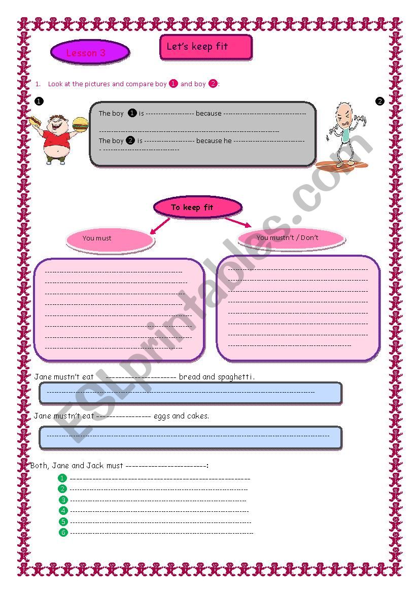 LetÂ´s keep fit worksheet