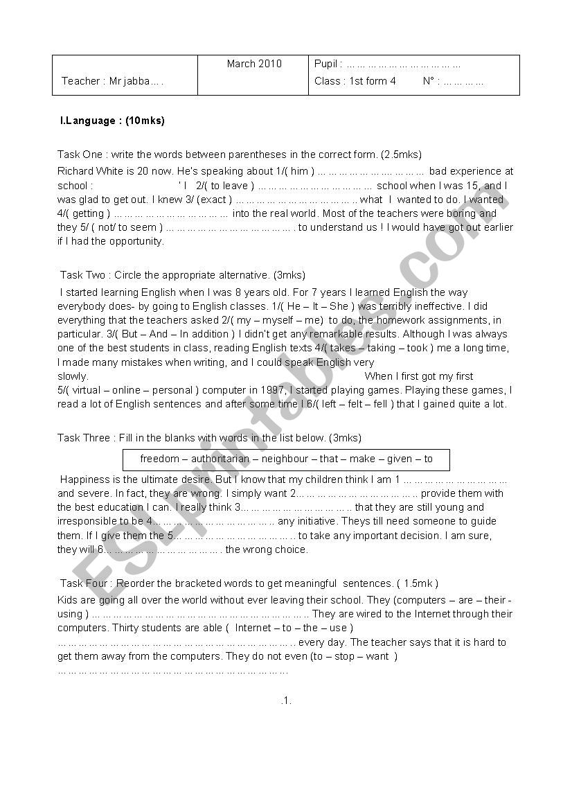 end term test 2 worksheet