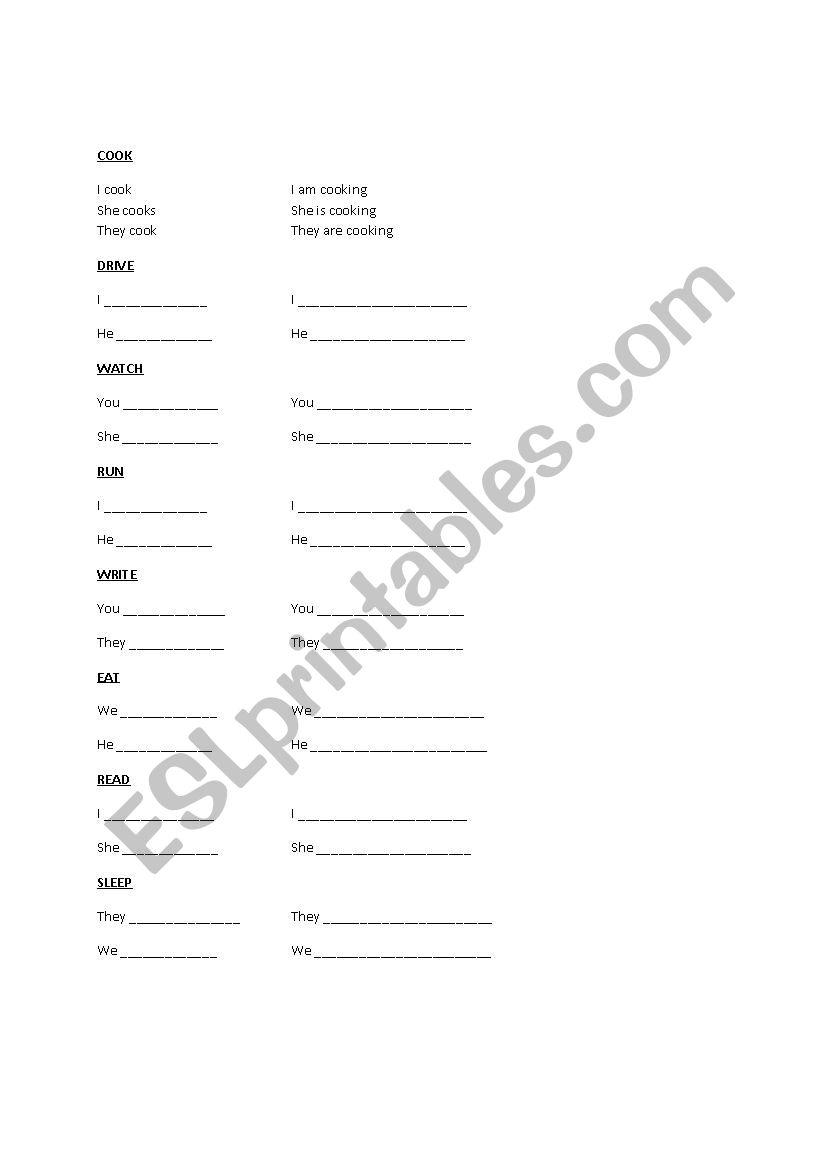 Present progressive verb drills