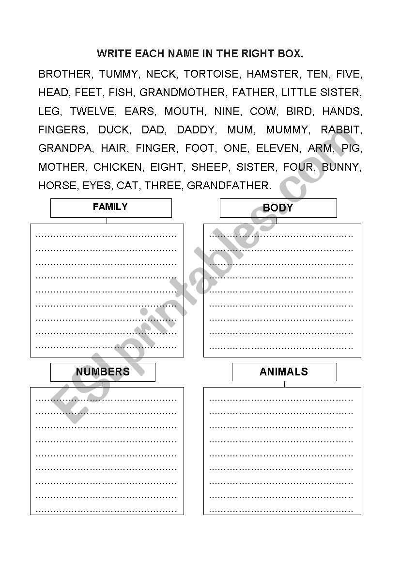 Animals, numbers,  body, family