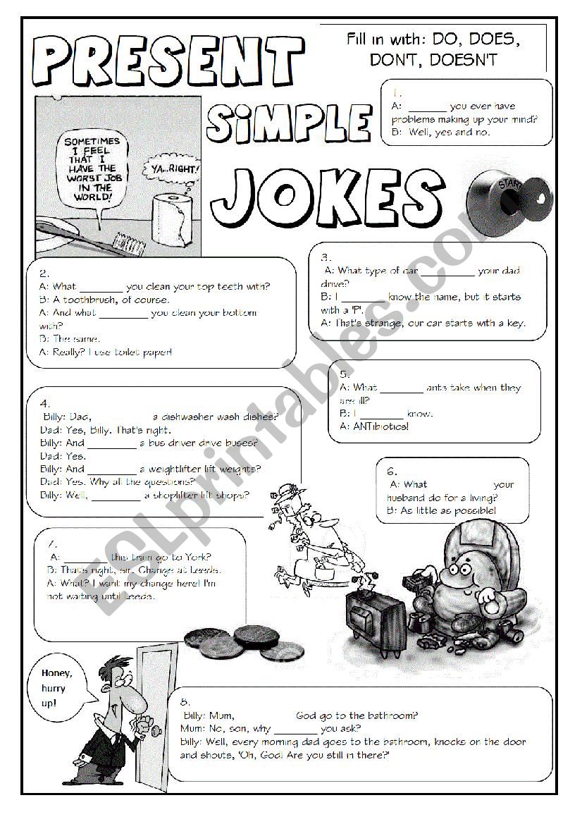 GRAMMAR JOKES (tenses 1/7) worksheet