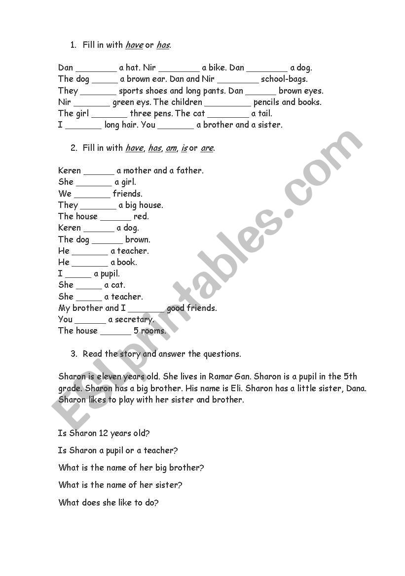 have, has, be worksheet