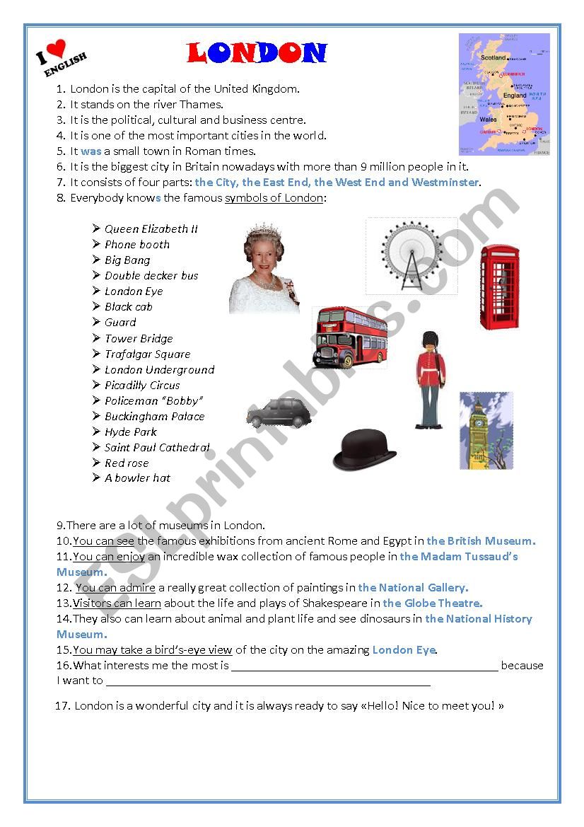 London topic worksheet