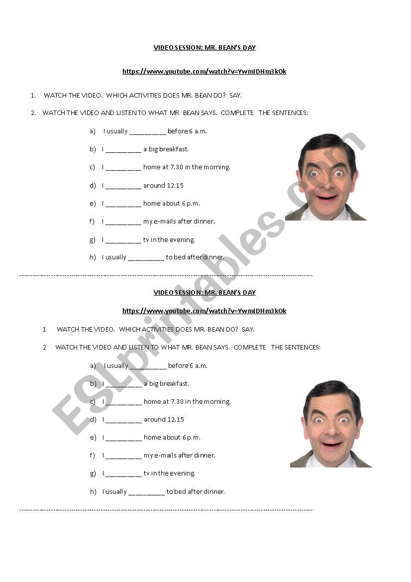 MR BEANÂ´S ROUTINE worksheet