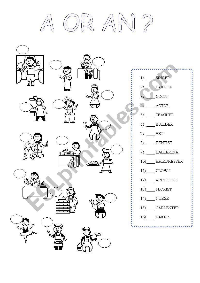 indefinite article worksheet