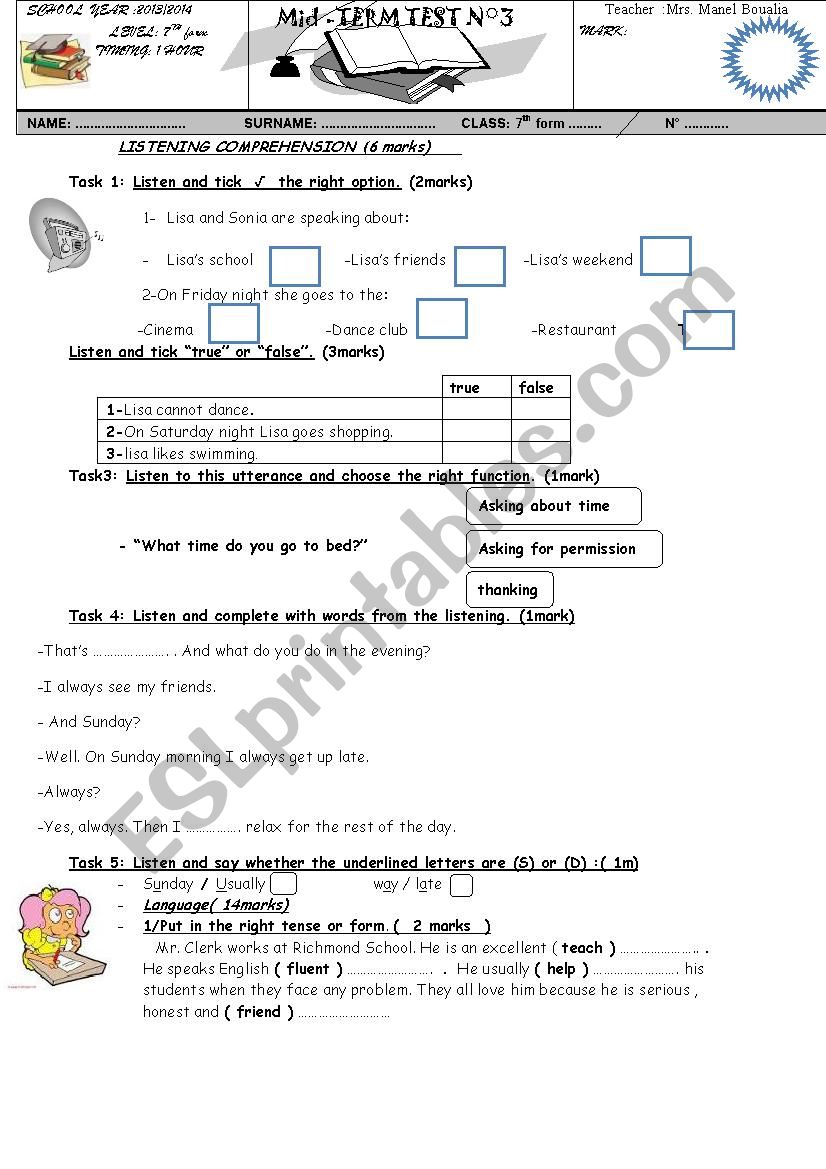 mid term test  n 3    7th form