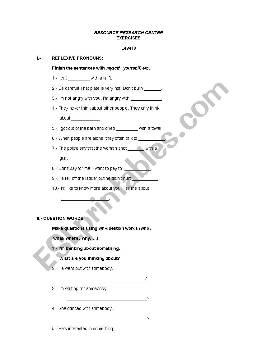 Review Reflexive Pronouns, Questions Words, Used to, Indirect Questions