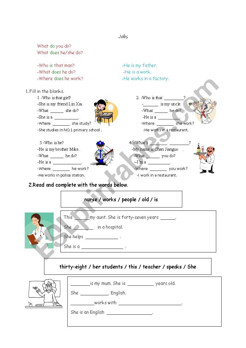 jobs worksheet