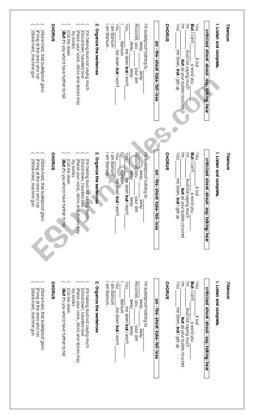 Titanium (David Guetta) worksheet