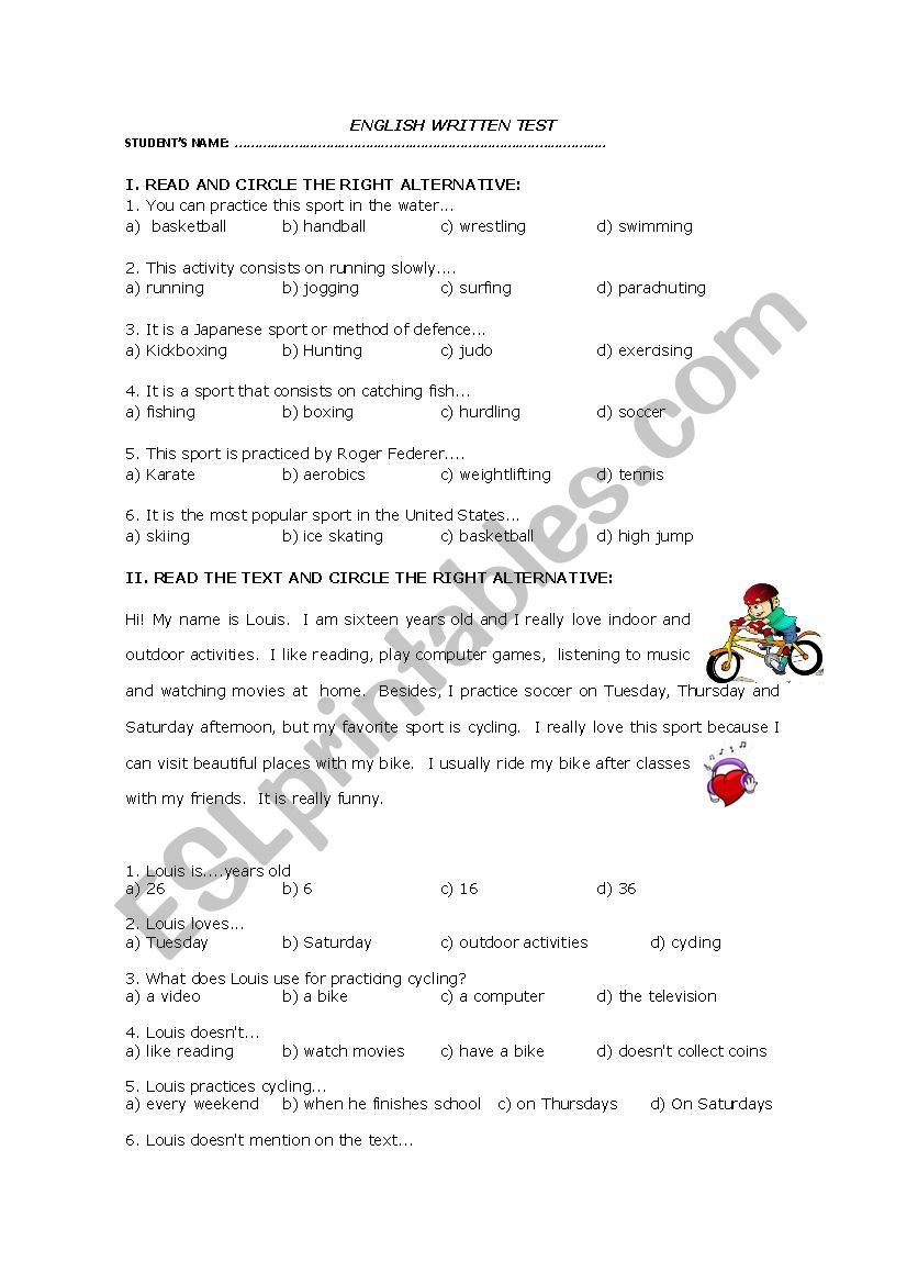 SPORTS AND HOBBIES worksheet