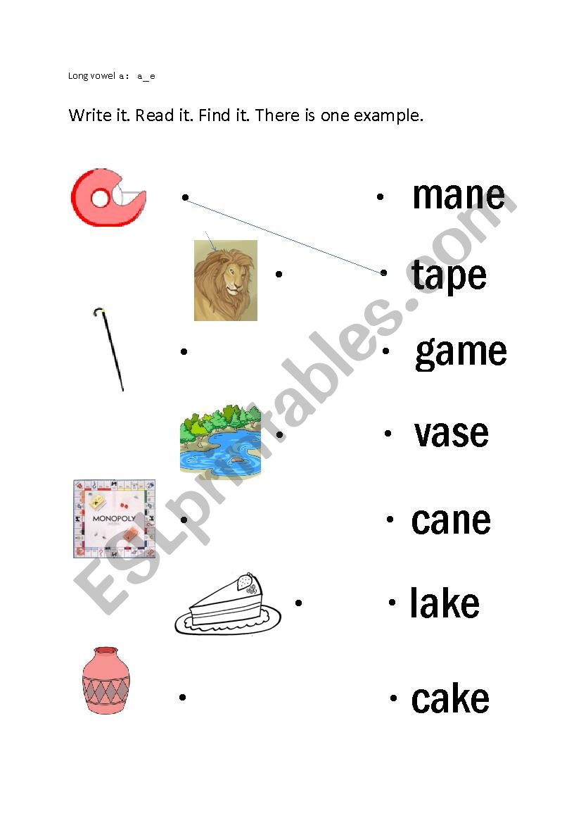 Long vowel a_e practice worksheet