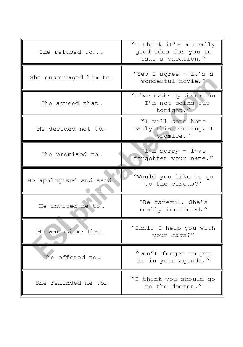 Reported Speech domino worksheet