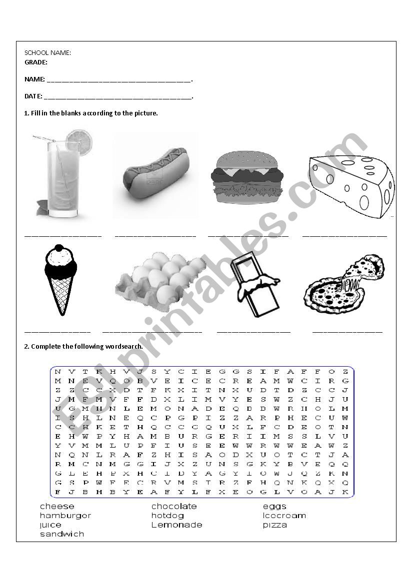 FOOD VOCAB worksheet