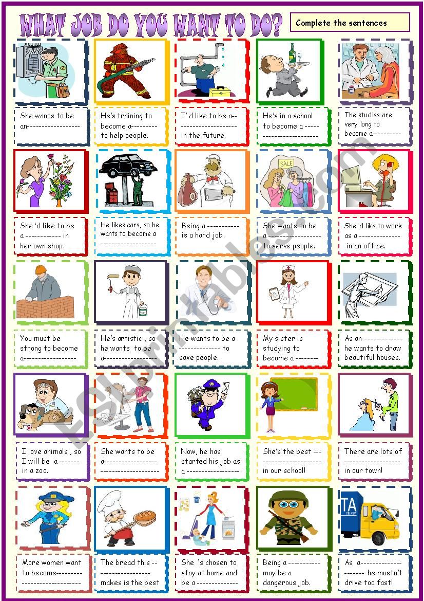 Jobs in sentences worksheet