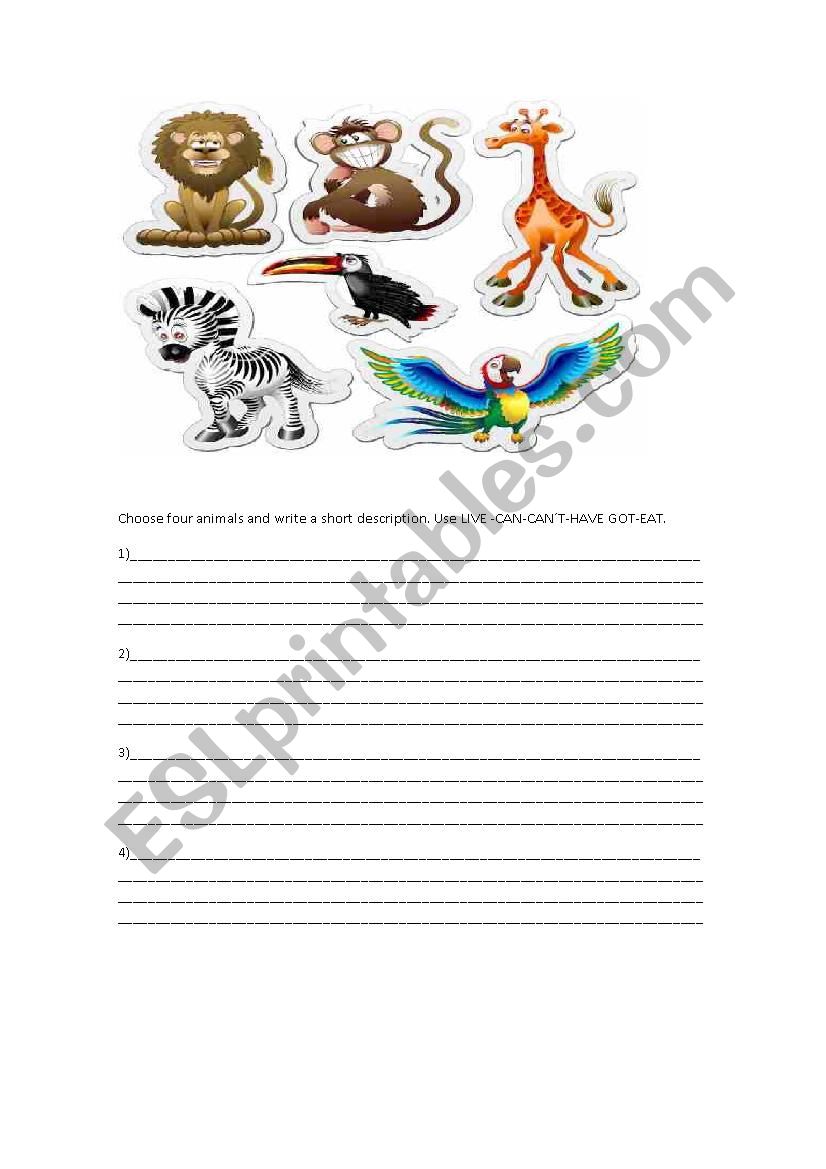 description of animals worksheet