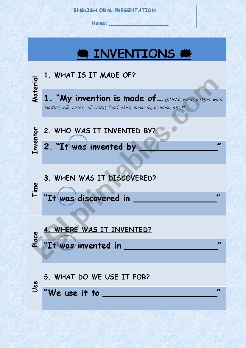 Describing an invention worksheet
