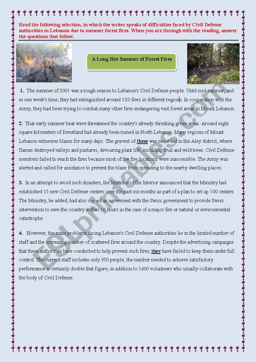 6th form Exam (forest fires) worksheet