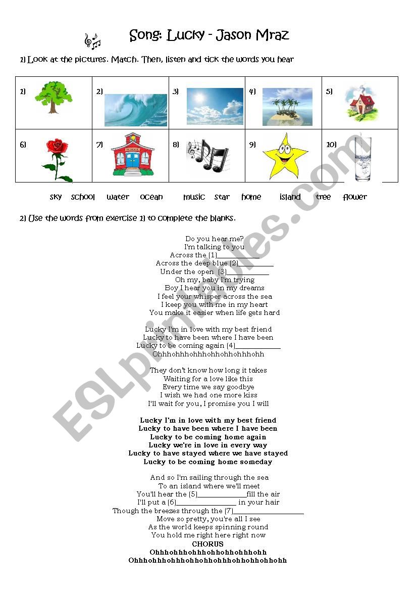  Lucky by Jason Mraz worksheet