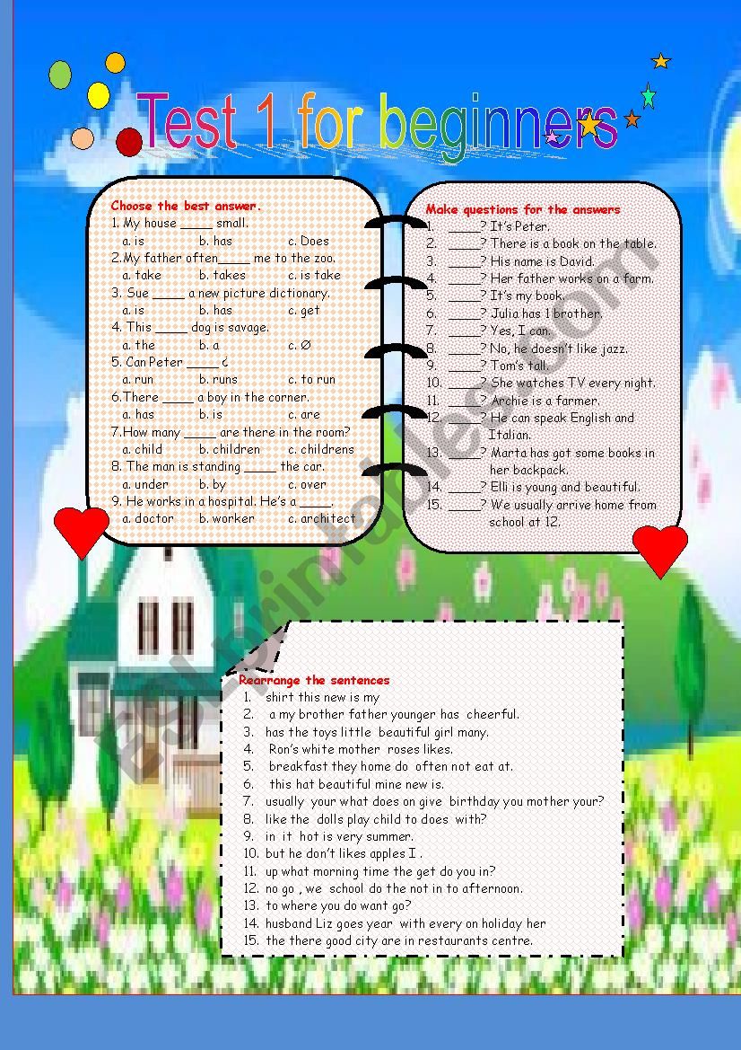 Test 1 for beginners worksheet