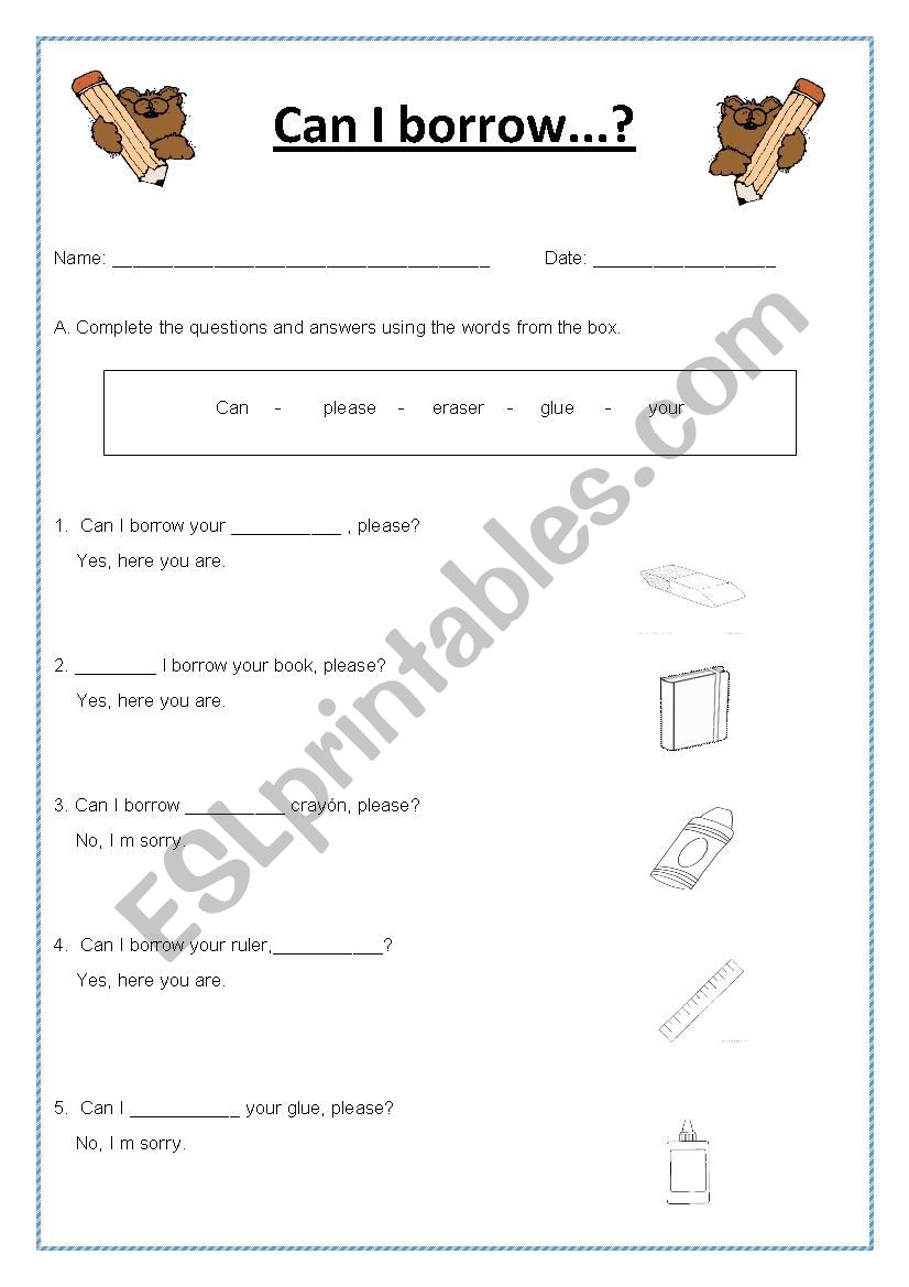 Can I borrow...? worksheet