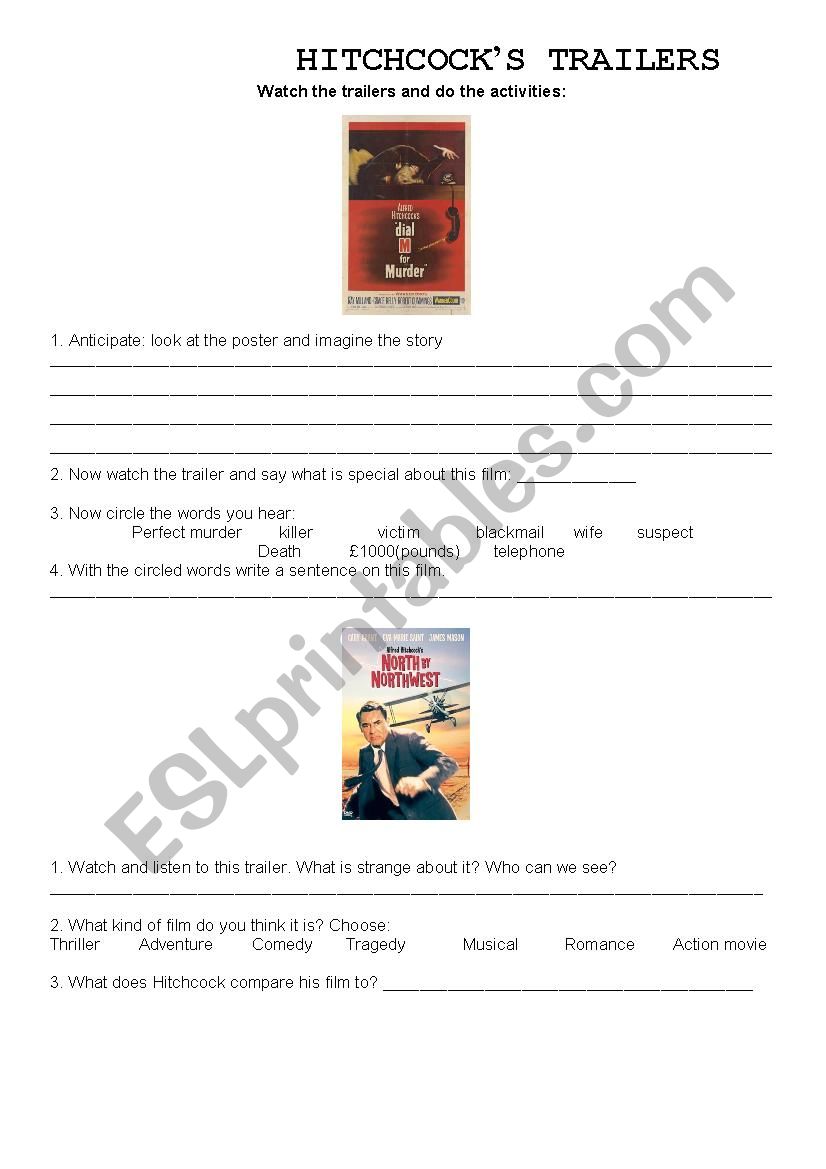 HitchcockÂ´s trailers worksheet