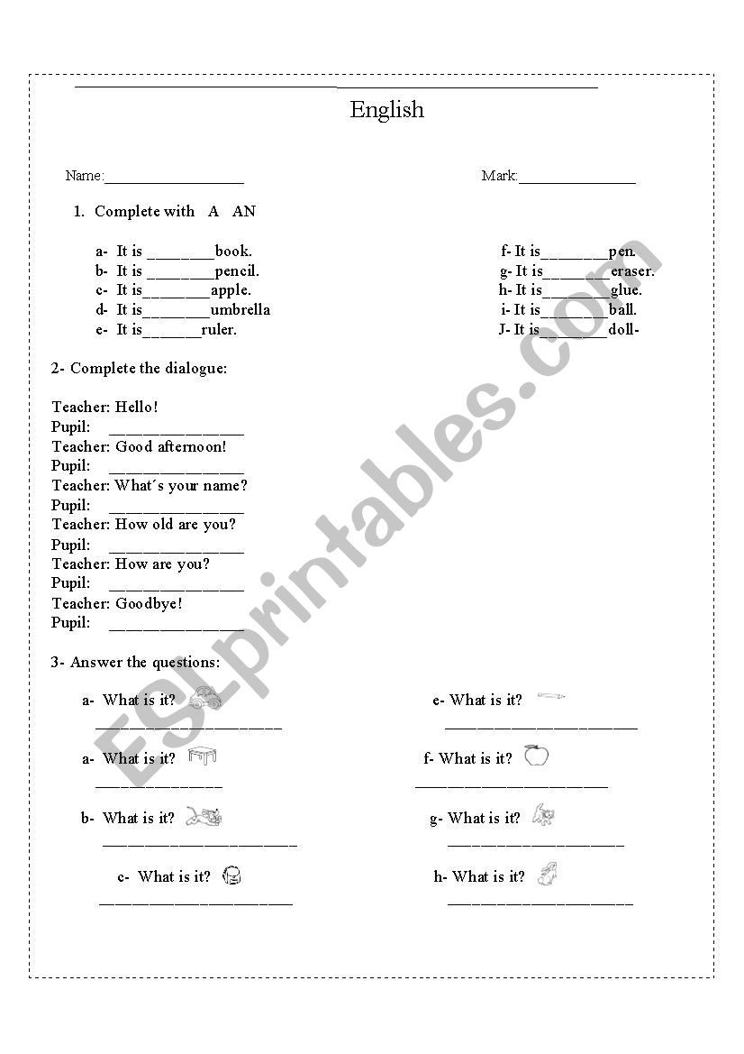 Articles worksheet