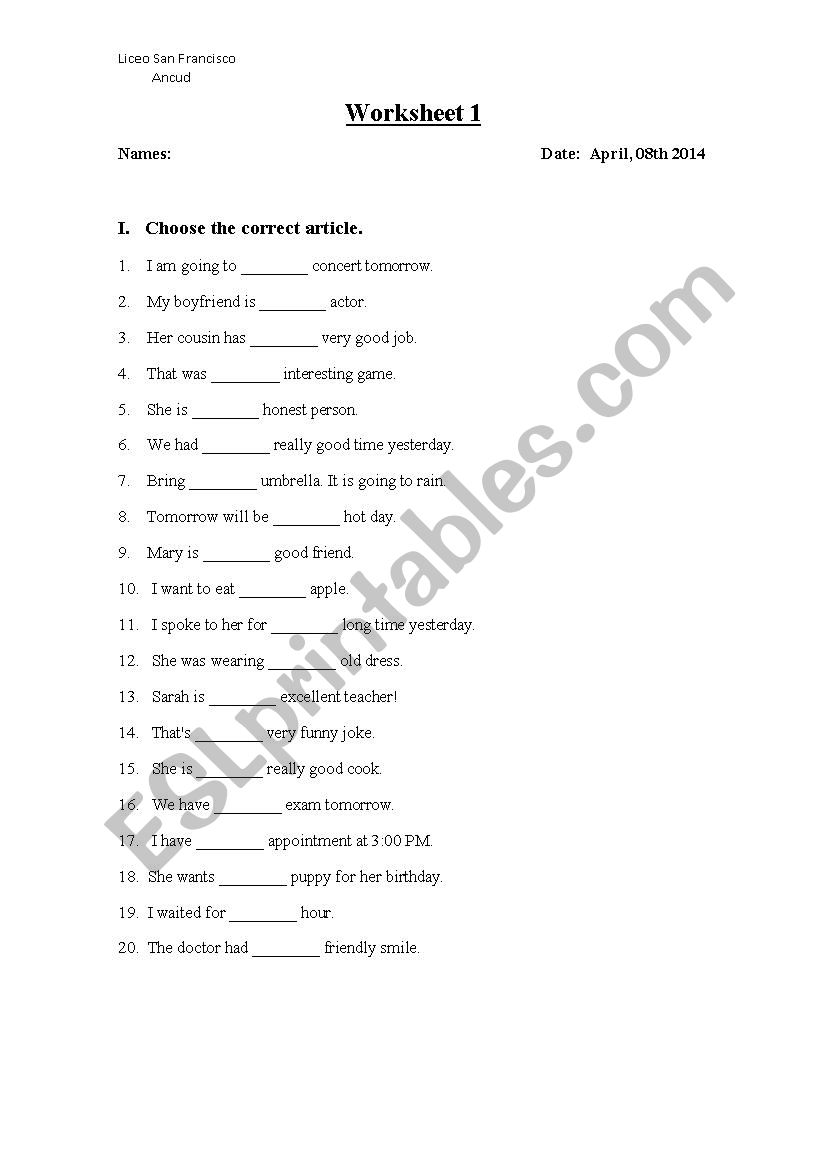 Worksheet 1 worksheet