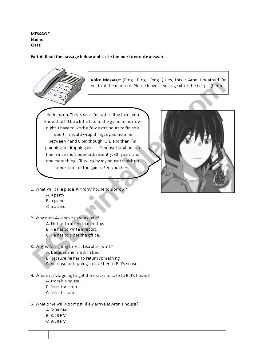 Message worksheet