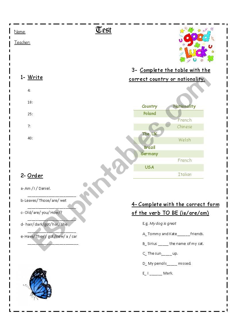 Test, nationalities, countries, to be, numbers