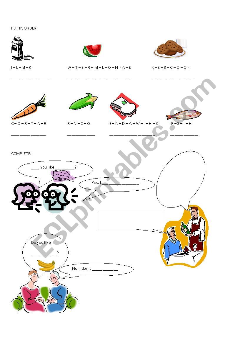 Food spelling worksheet