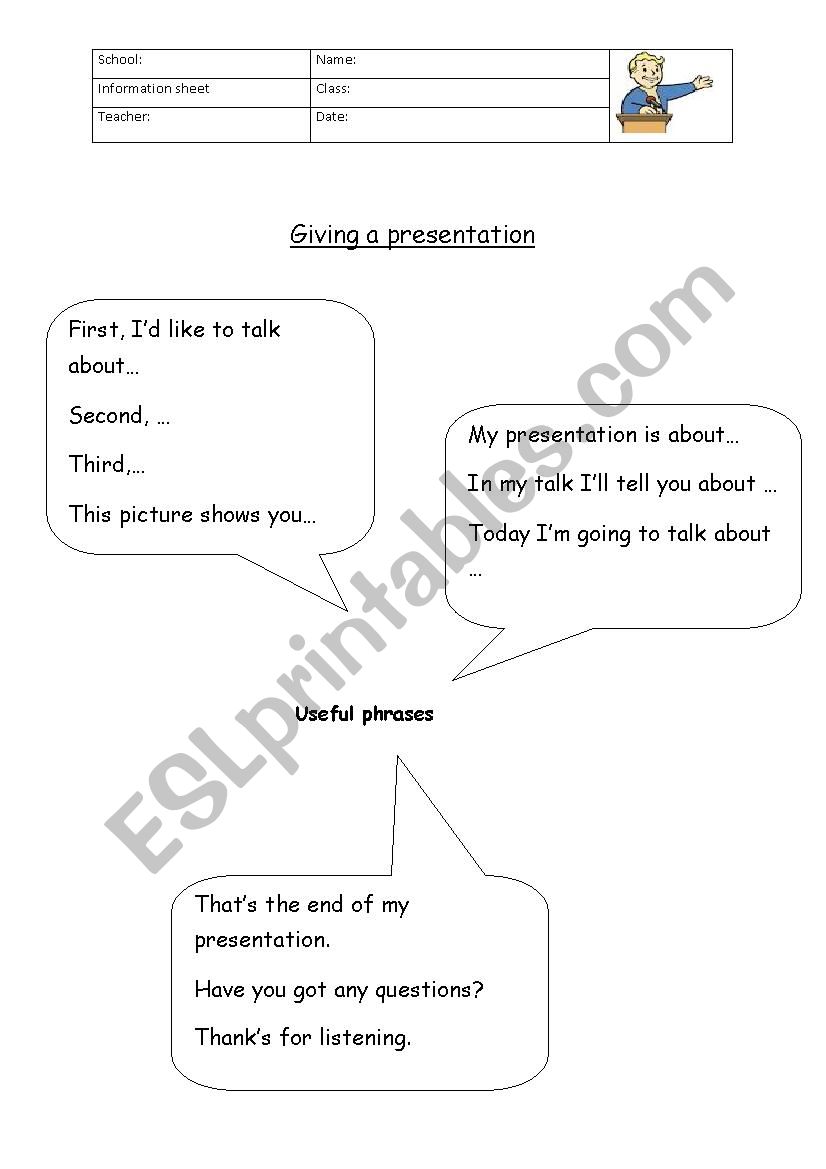 how to give a presentation worksheet