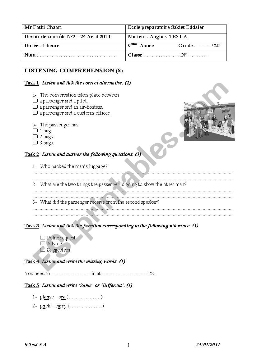 9 Test 5 A 2013-2014 worksheet