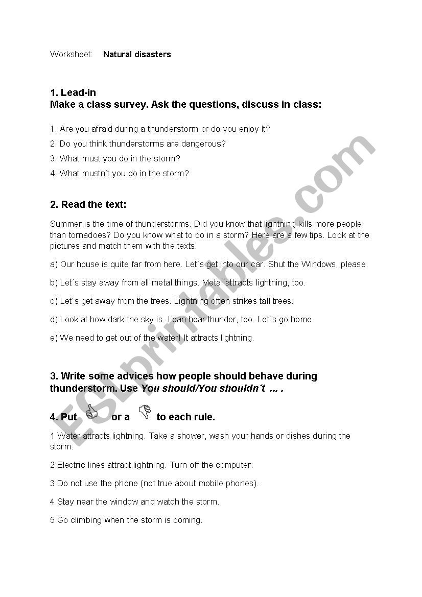 Natural disasters worksheet