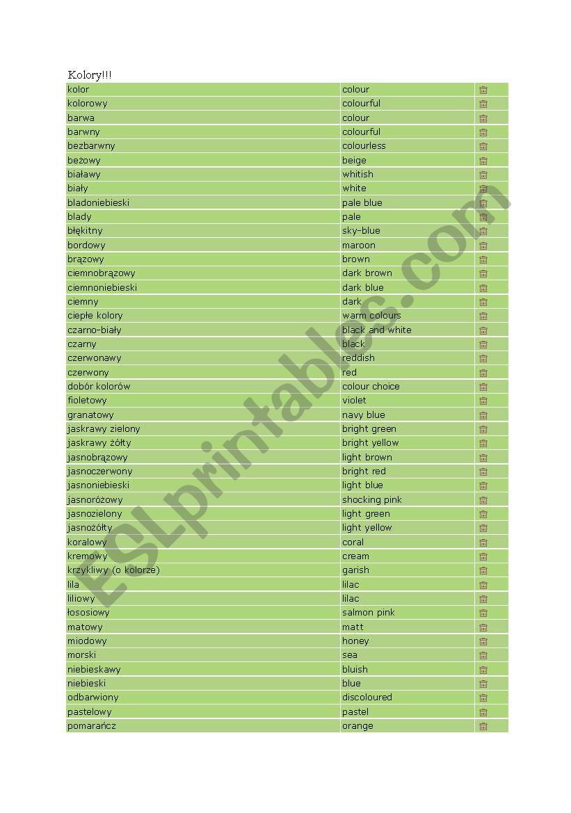 colours worksheet
