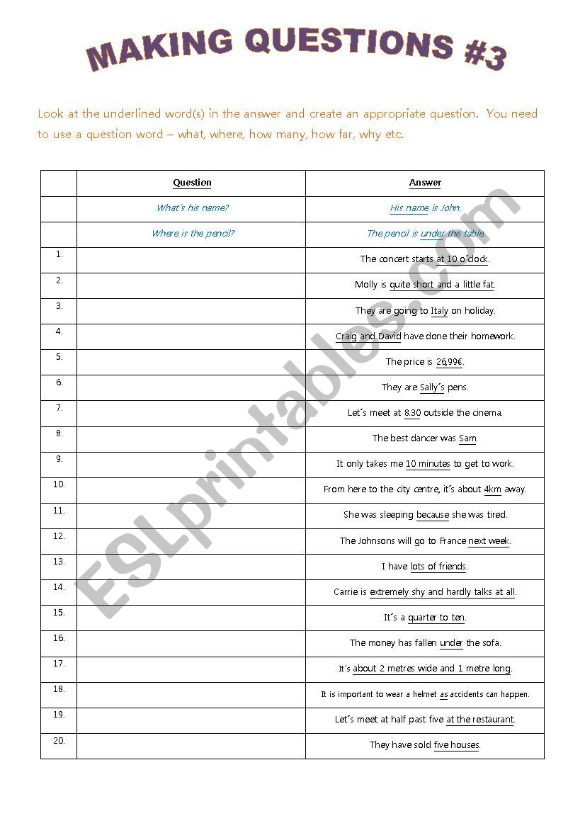 Making Questions #3 worksheet