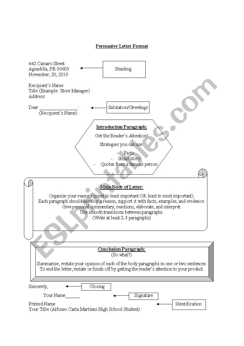 Writing a Persuasive Letter worksheet