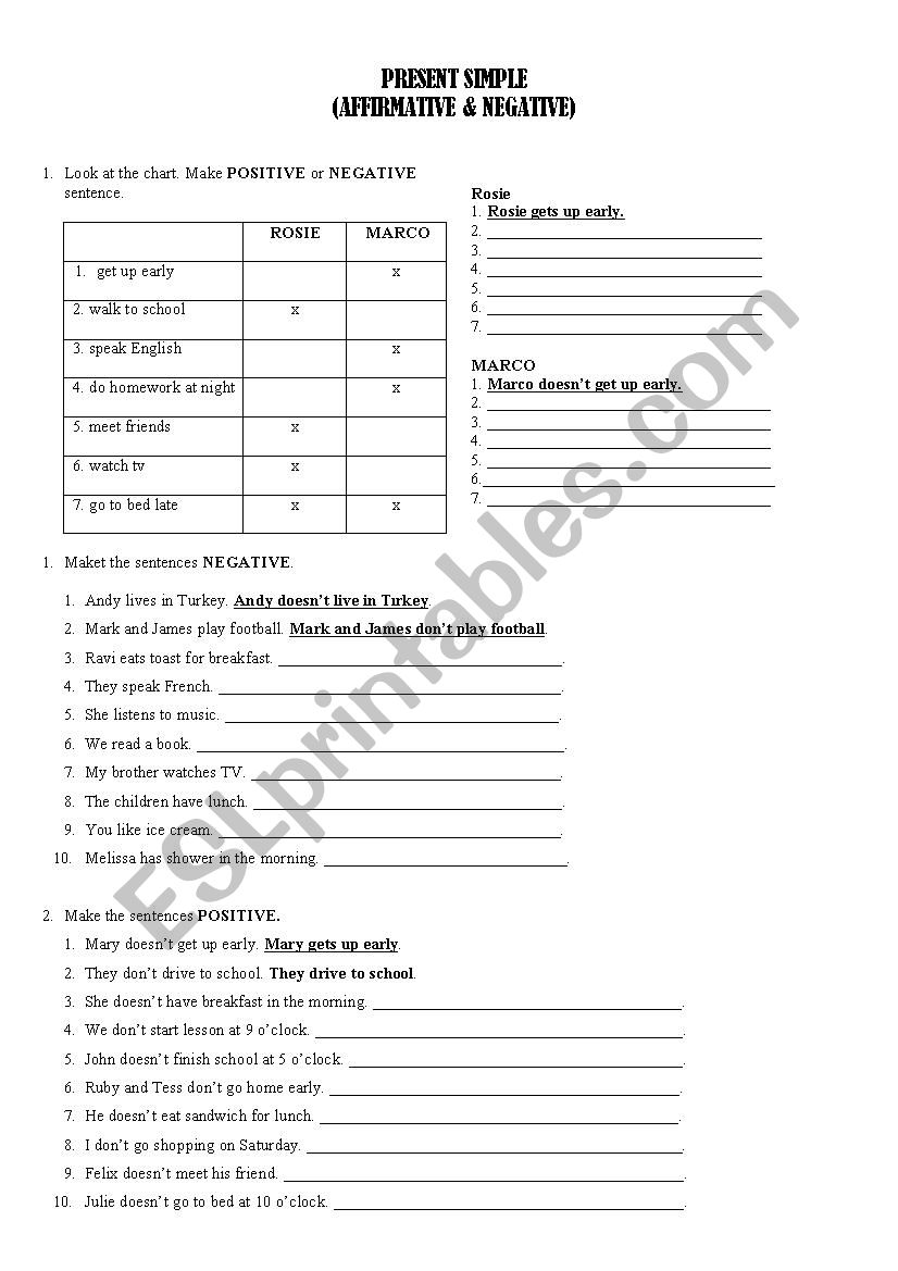 Present Simple - Affirmative & Negative