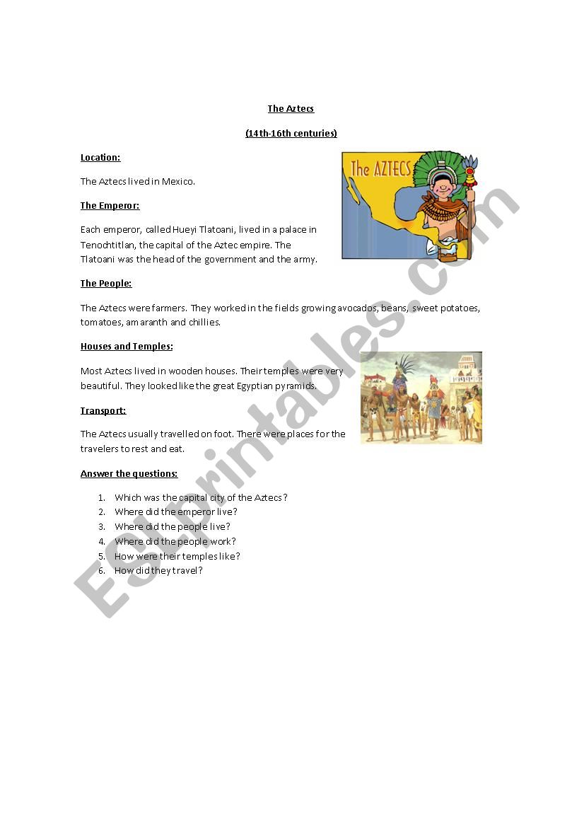 aztecs worksheet