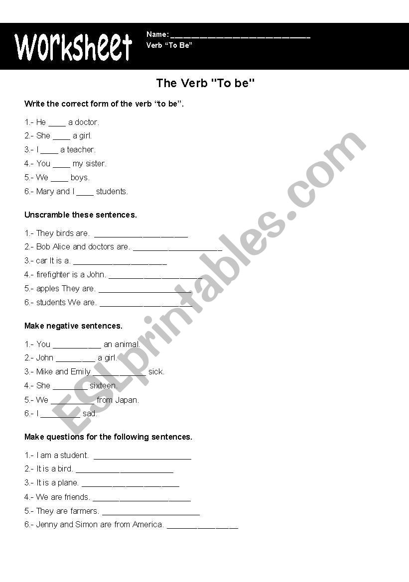 Verb To Be worksheet