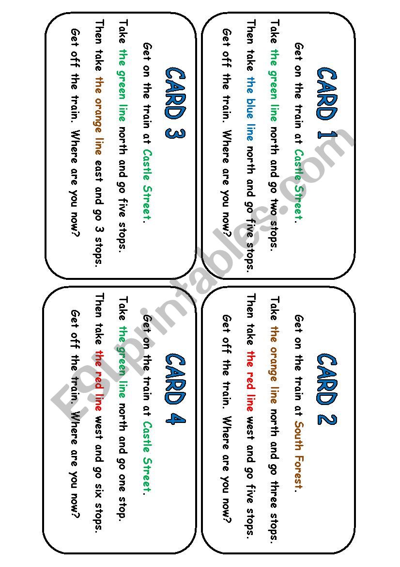 SUBWAY DIRECTION GAME worksheet