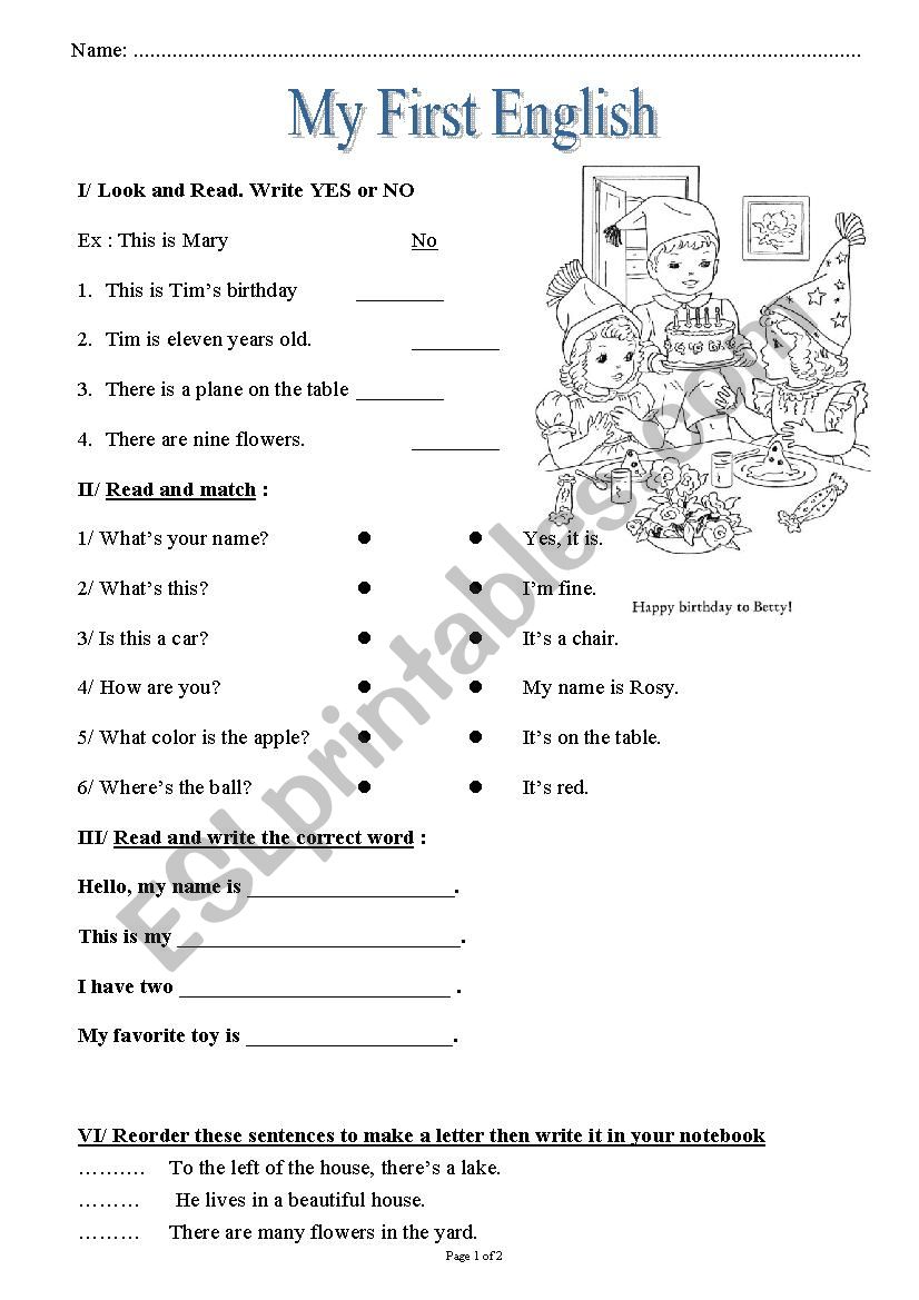 My First English Test worksheet