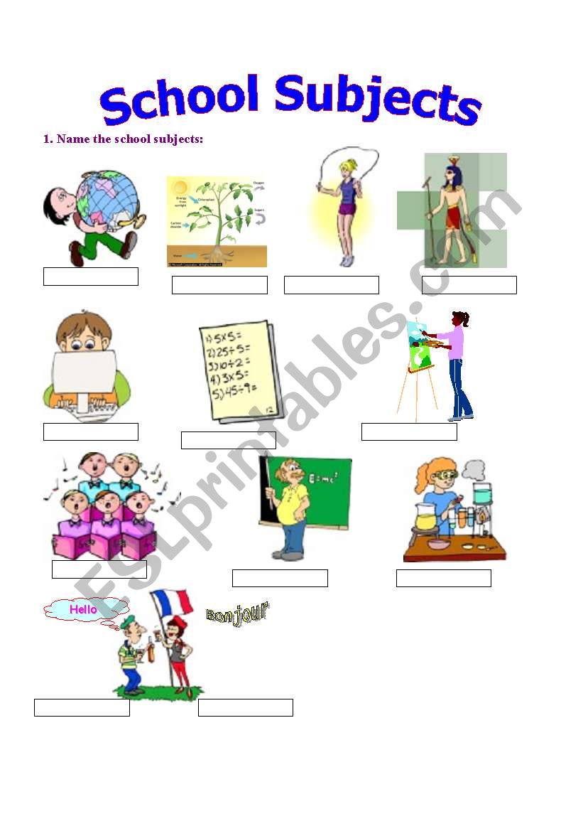 School Subjects (2 pages) worksheet