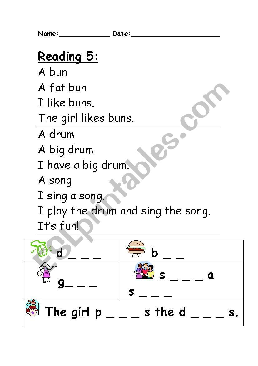 Phonics Reading 5 worksheet