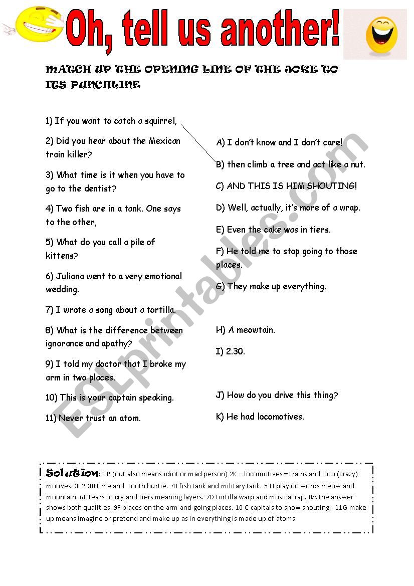 Joke match-up exercise worksheet